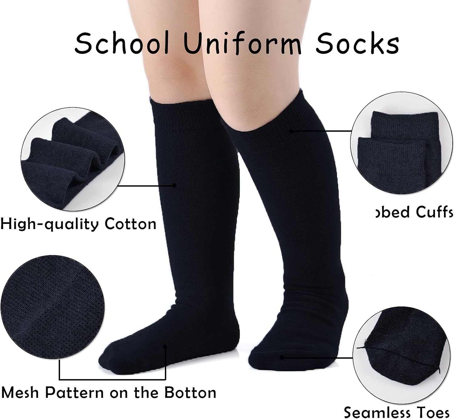 EPEIUS Girls Knee High Cotton Socks - Perfect for School Daily Use