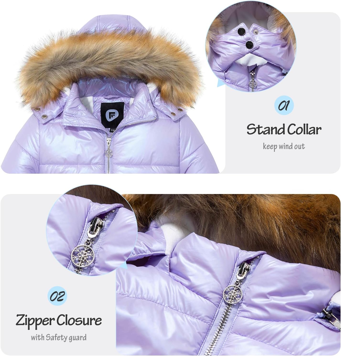 Garemcy Girls Metallic Winter Coat with Detachable Hood 1