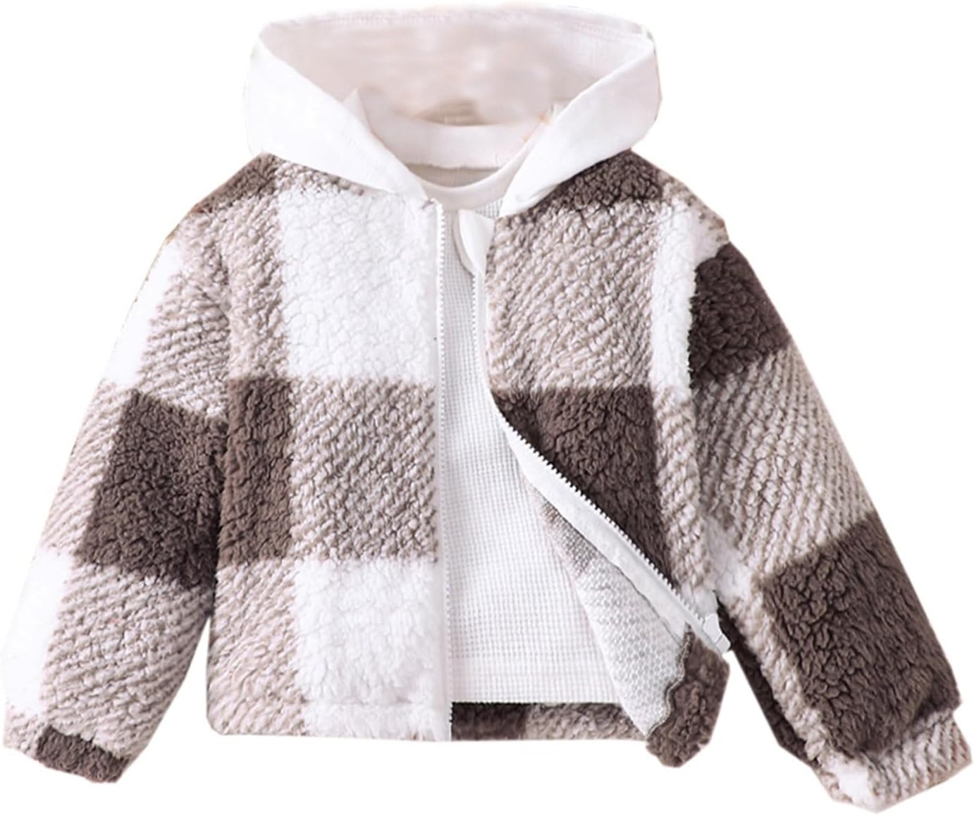 Childrens Autumn and Winter Plush Plaid Hooded Jacket With Hood