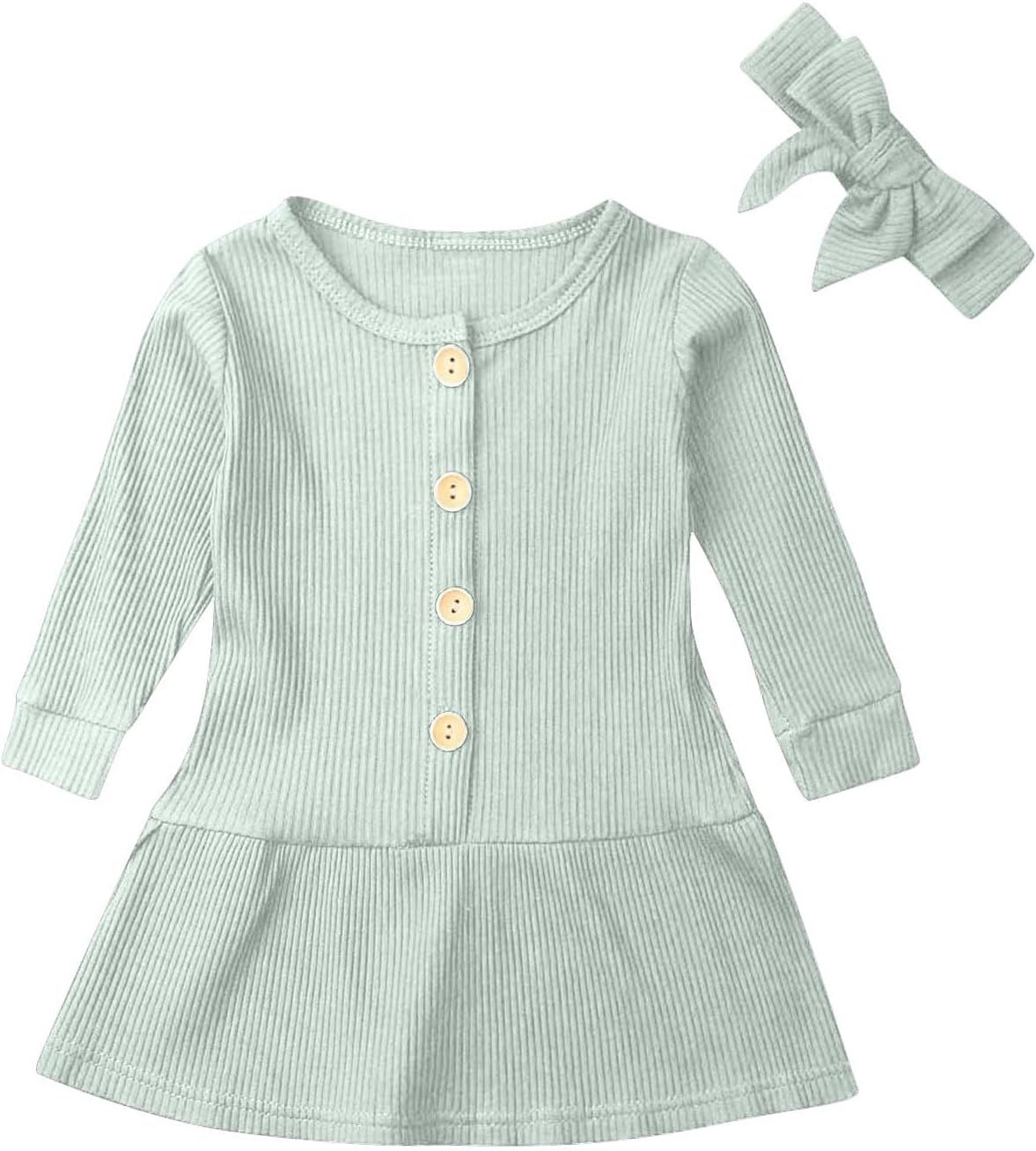 Beessbest Baby Girl Dresses Long Sleeve Crewneck with Headband