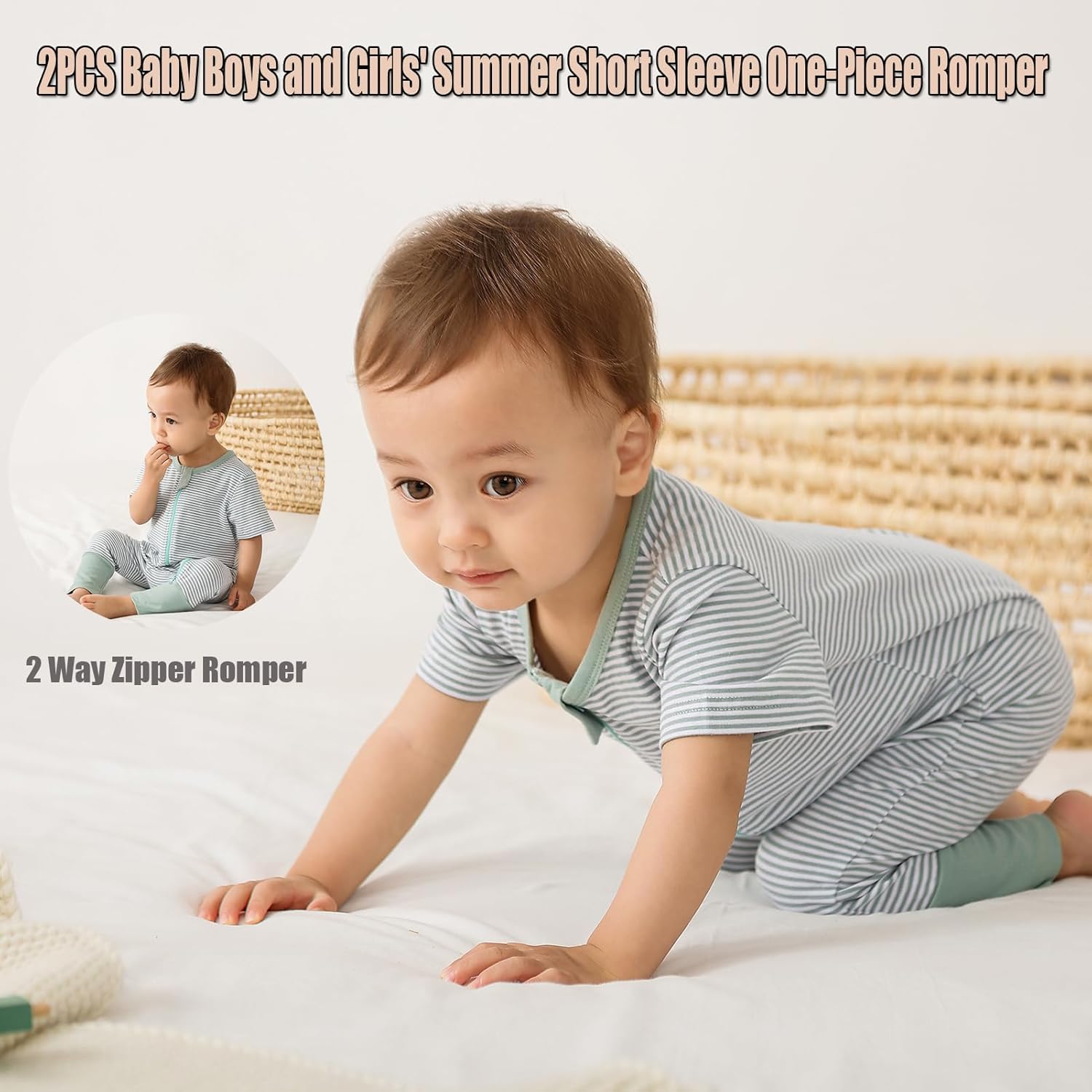 Feidoog Toddler Boys Girls Zipper Romper Set