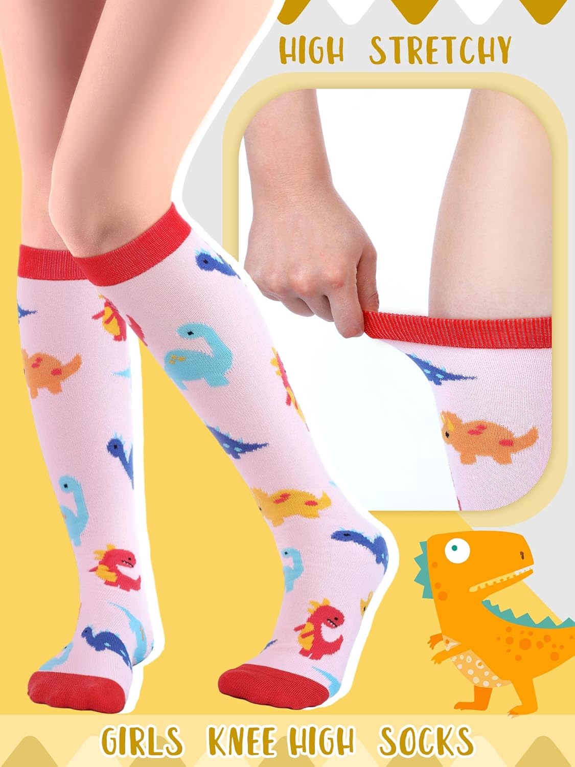 Kids Dinosaur Socks Funny Knee Highs for Girls Warm and Cozy