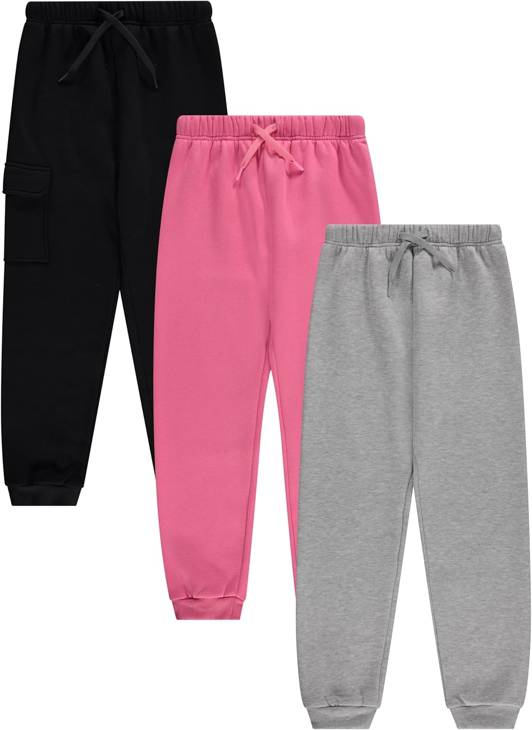 Girls Cotton Blend Jogger Pants Set - Cozy Stylish - Pack of 3 with Drawstring