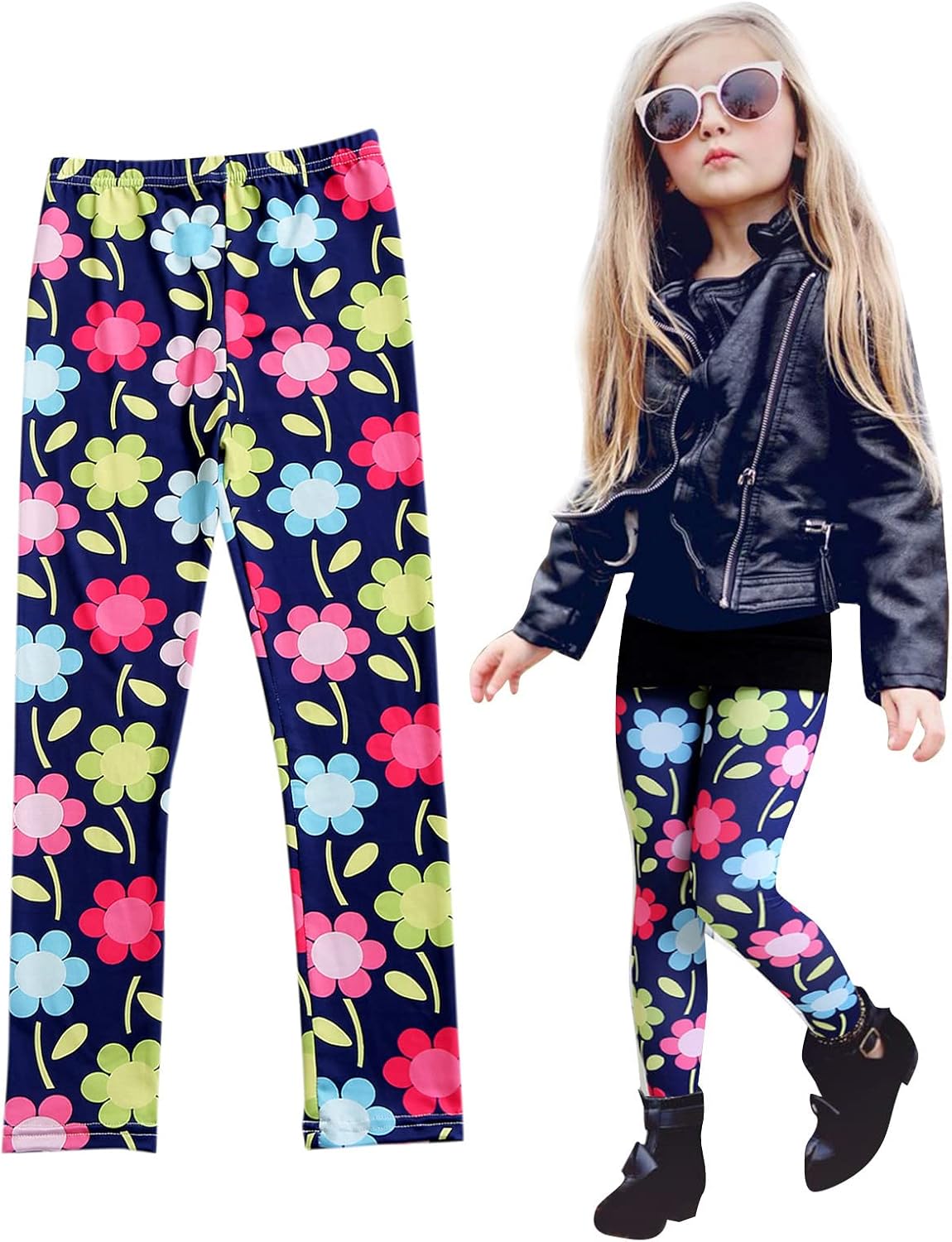 Toddler Girls Boys Fashion FallSpring Loose Pants Bottoms Dark Blue Floral Prints