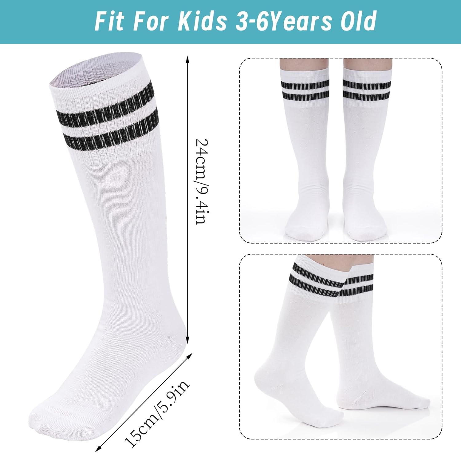 3 Pairs Striped Soccer Socks for Kids