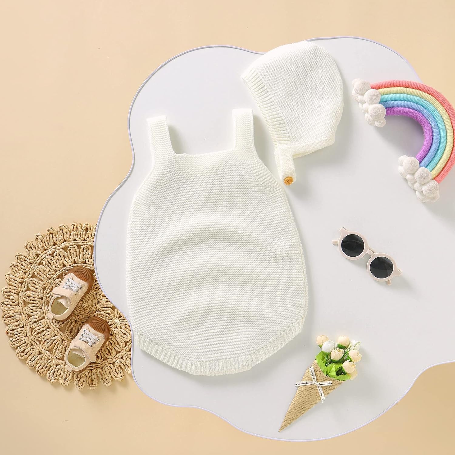 AMIMOJY - Newborn Baby Knit Romper Cotton Sleeveless