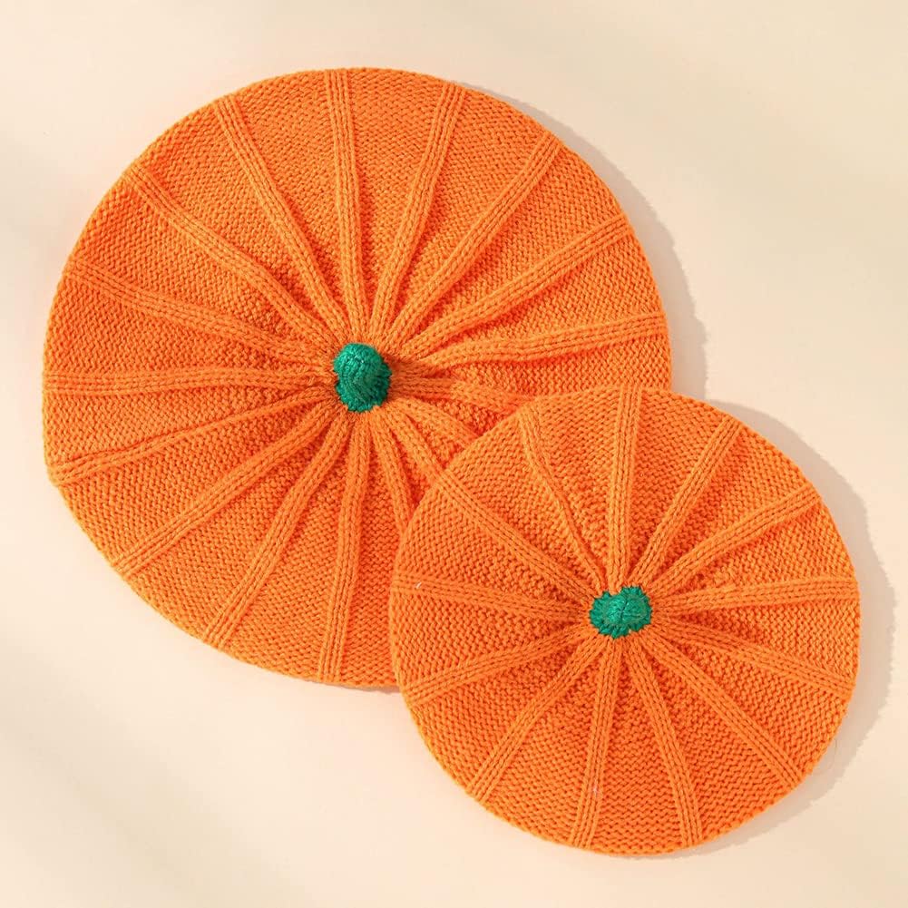 2-Piece Pumpkin Beret for Baby Mom