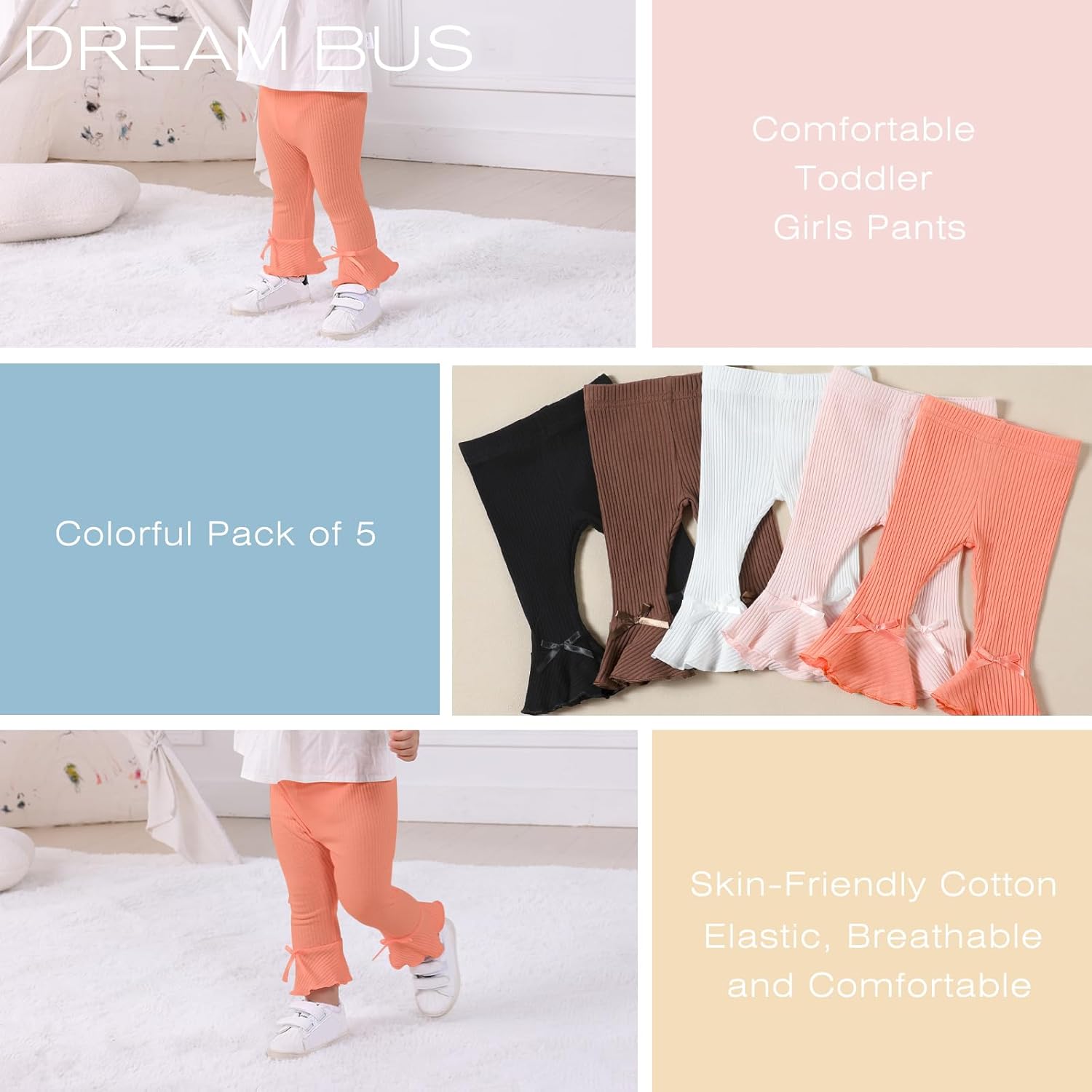 DREAM BUS 5 pack Baby Toddler Pants flared ruffle bell bottoms