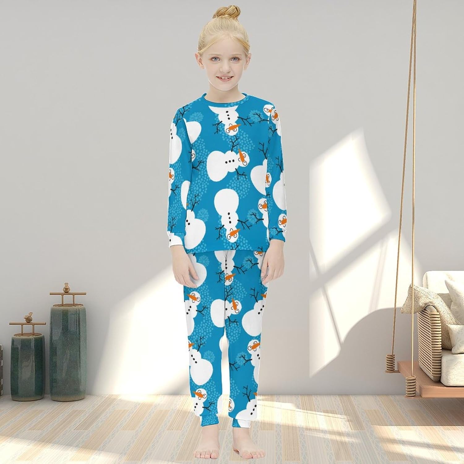 MEIKKO Christmas Cartoon Snowman Thermal Underwear for Girls