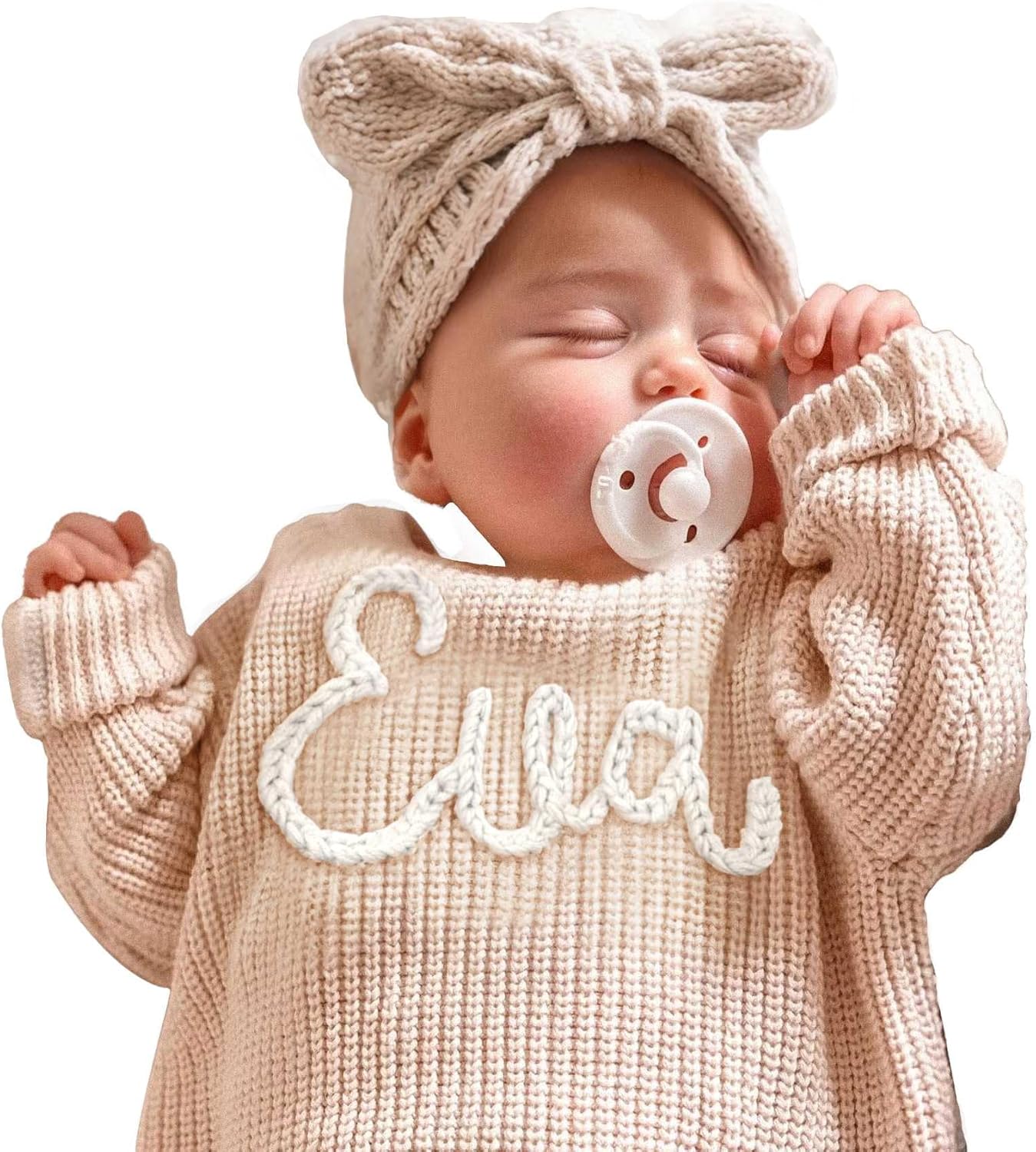 Personalized Baby Knit Sweater with Hand-Embroidered Name and Monogram