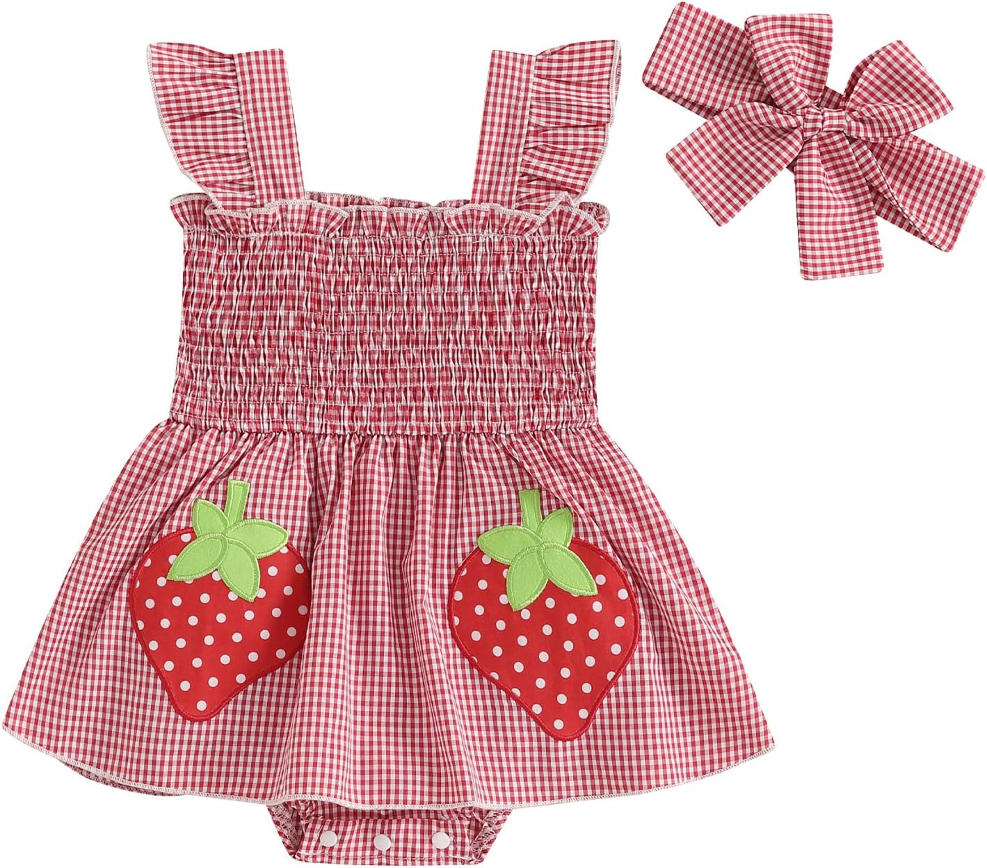Fiomva Baby Girl Summer Romper Dress Strawberry Red 6-12 Months