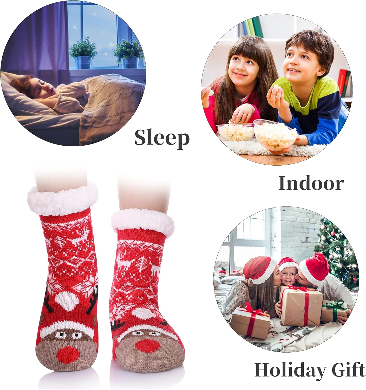 FNOVCO Kids Fuzzy Slipper Socks Boys Girls Warm Winter