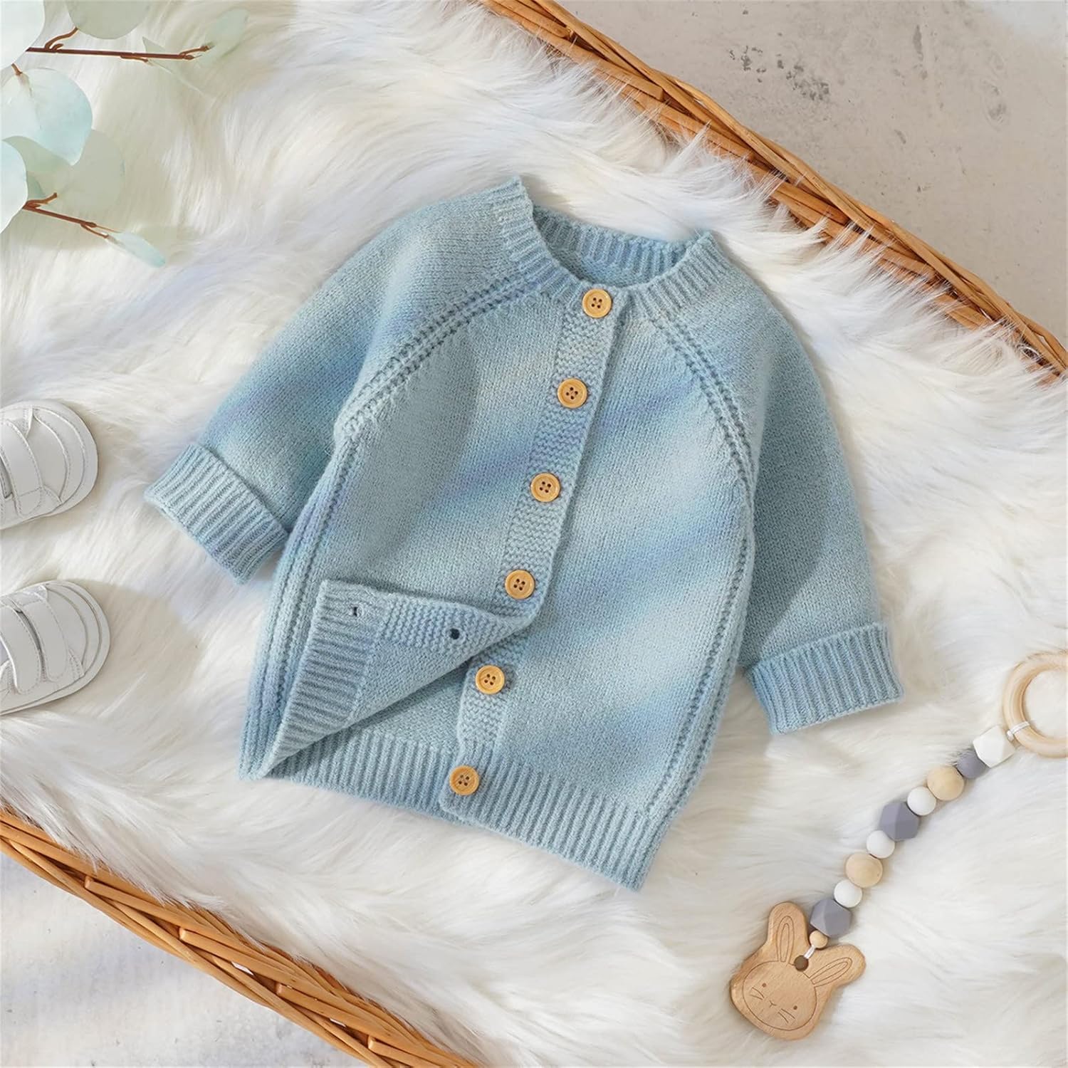 Sky Blue Knit Cardigan Sweater