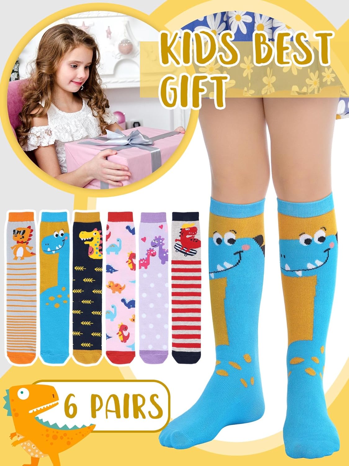 Kids Dinosaur Socks Funny Knee Highs for Girls Warm and Cozy