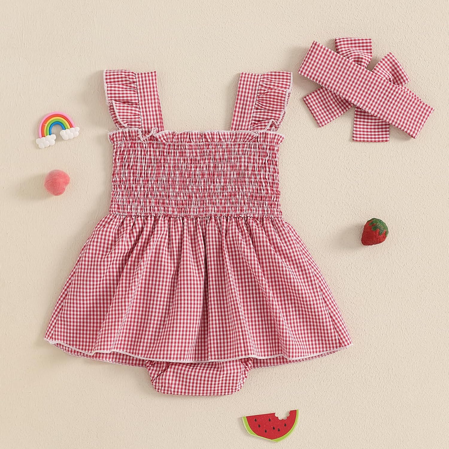 Fiomva Baby Girl Summer Romper Dress Strawberry Red 6-12 Months