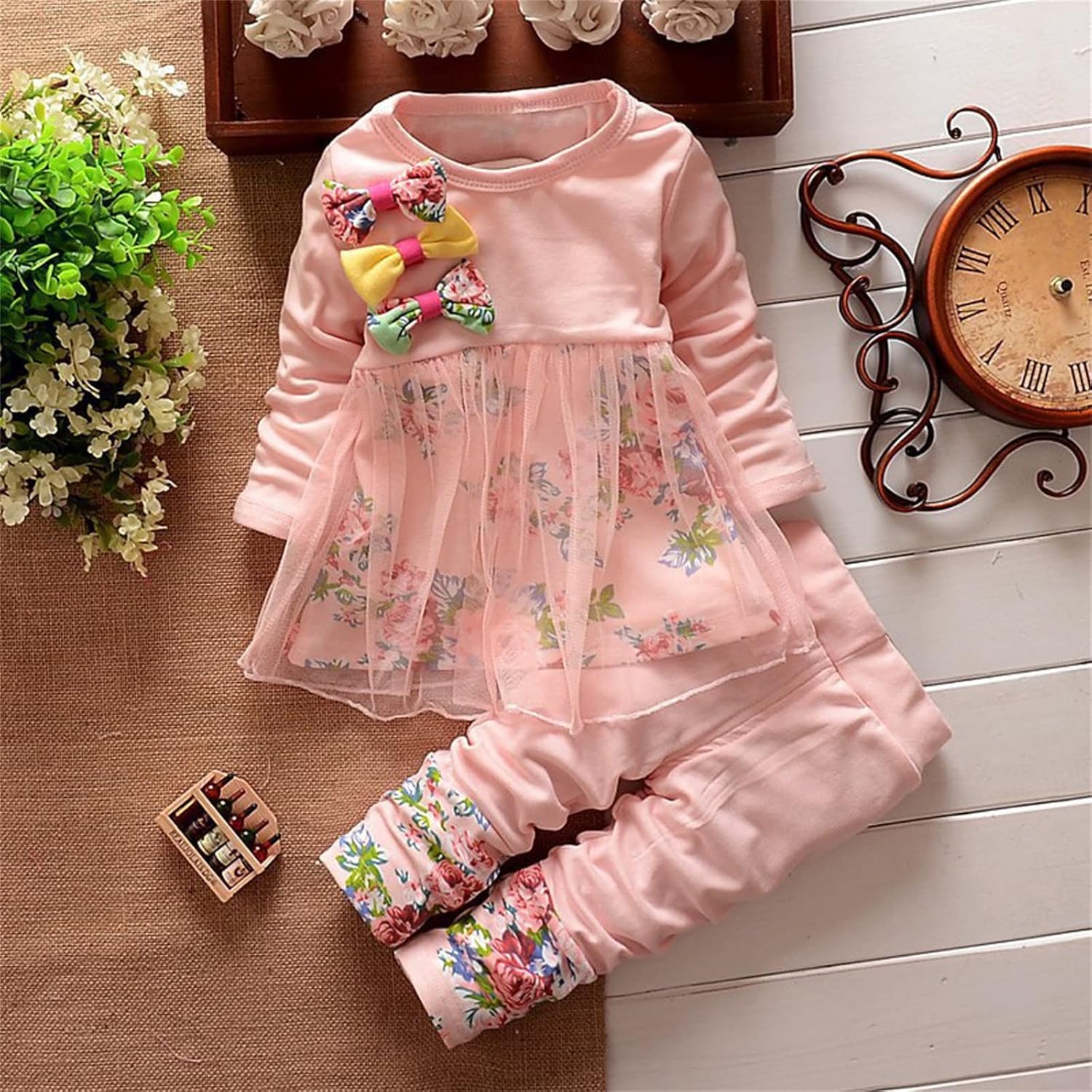 Floral Mesh Romper for Baby Girls 3-12 Months