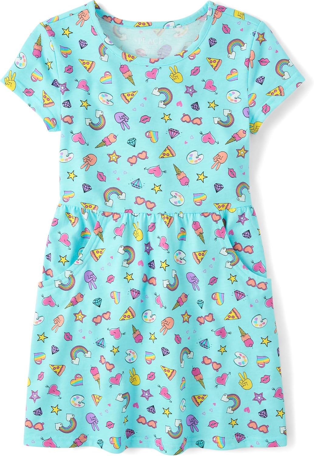 High-Quality Girls Short Sleeve Dress with Doodle Print