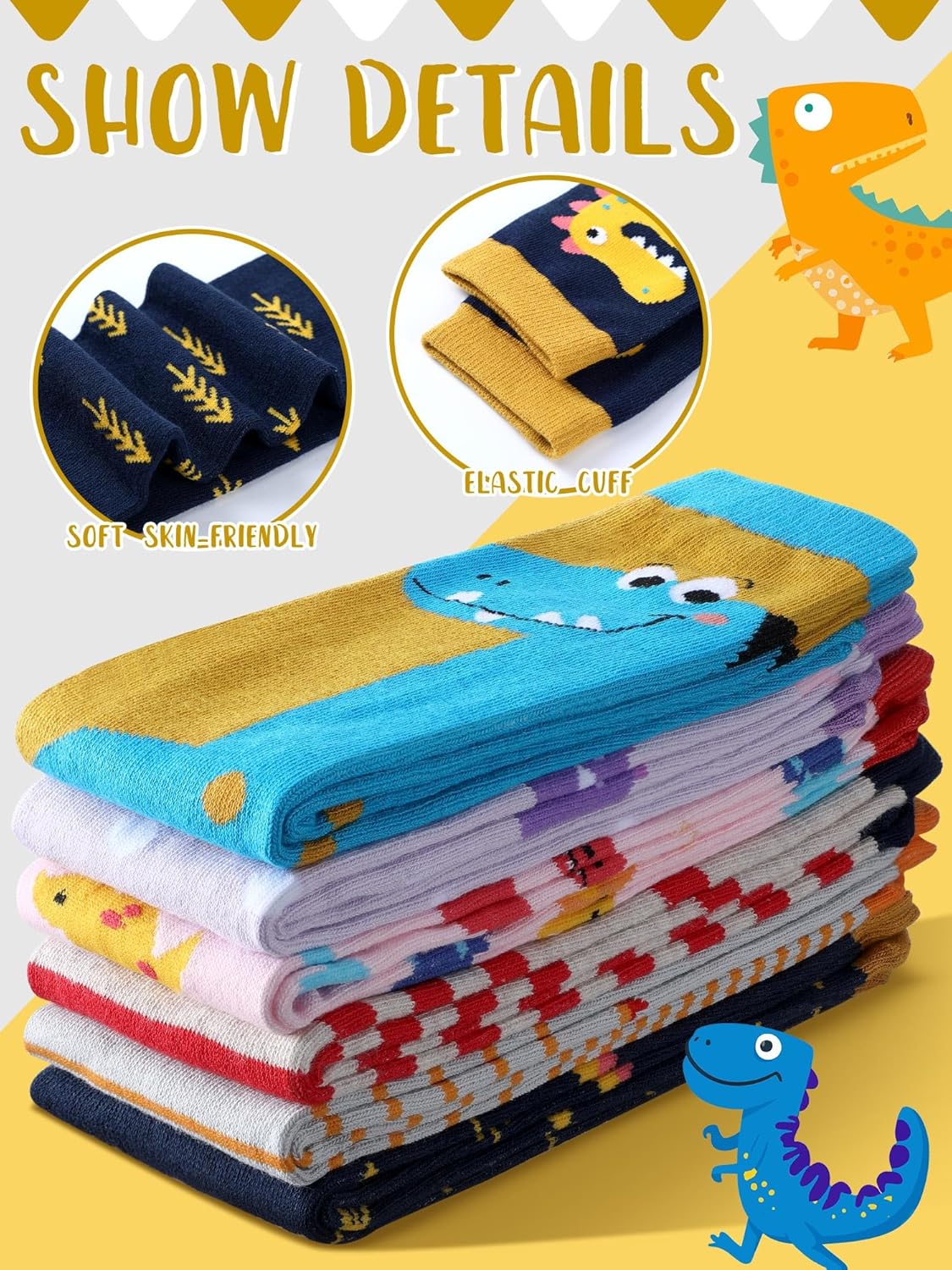 Kids Dinosaur Socks Funny Knee Highs for Girls Warm and Cozy