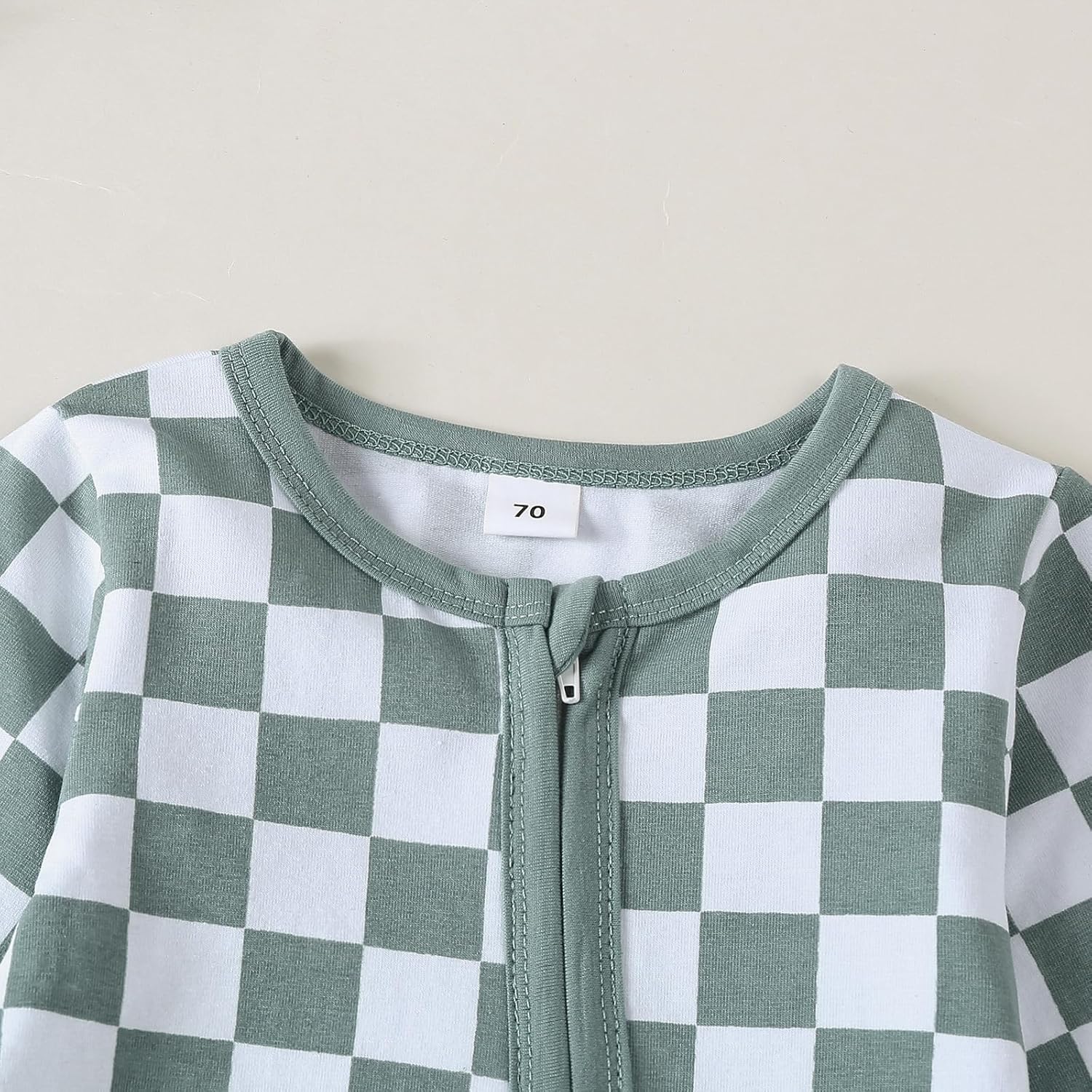 Newborn Baby Boy Girl Checkered Long Sleeve Zipper Romper Jumpsuit One Piece