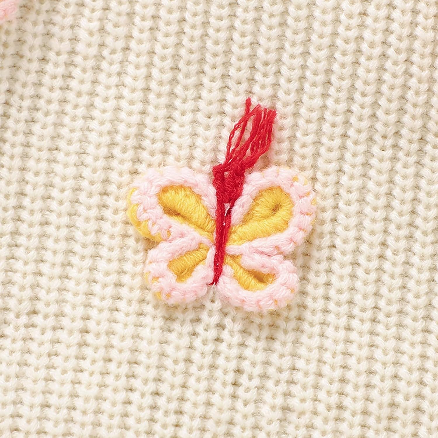 Baby Girl Cotton Sweater Butterfly Embroidery Crewneck Cardigan