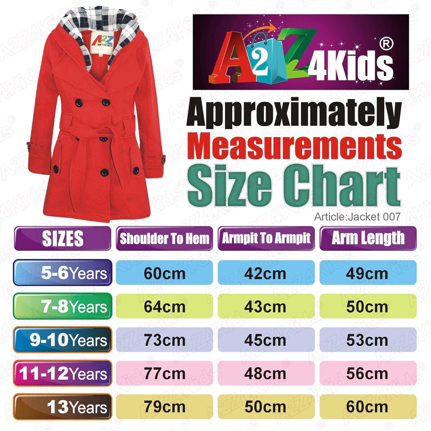 A2Z Boys GirlsDouble Breasted Overlap Lapel Parka Jacket