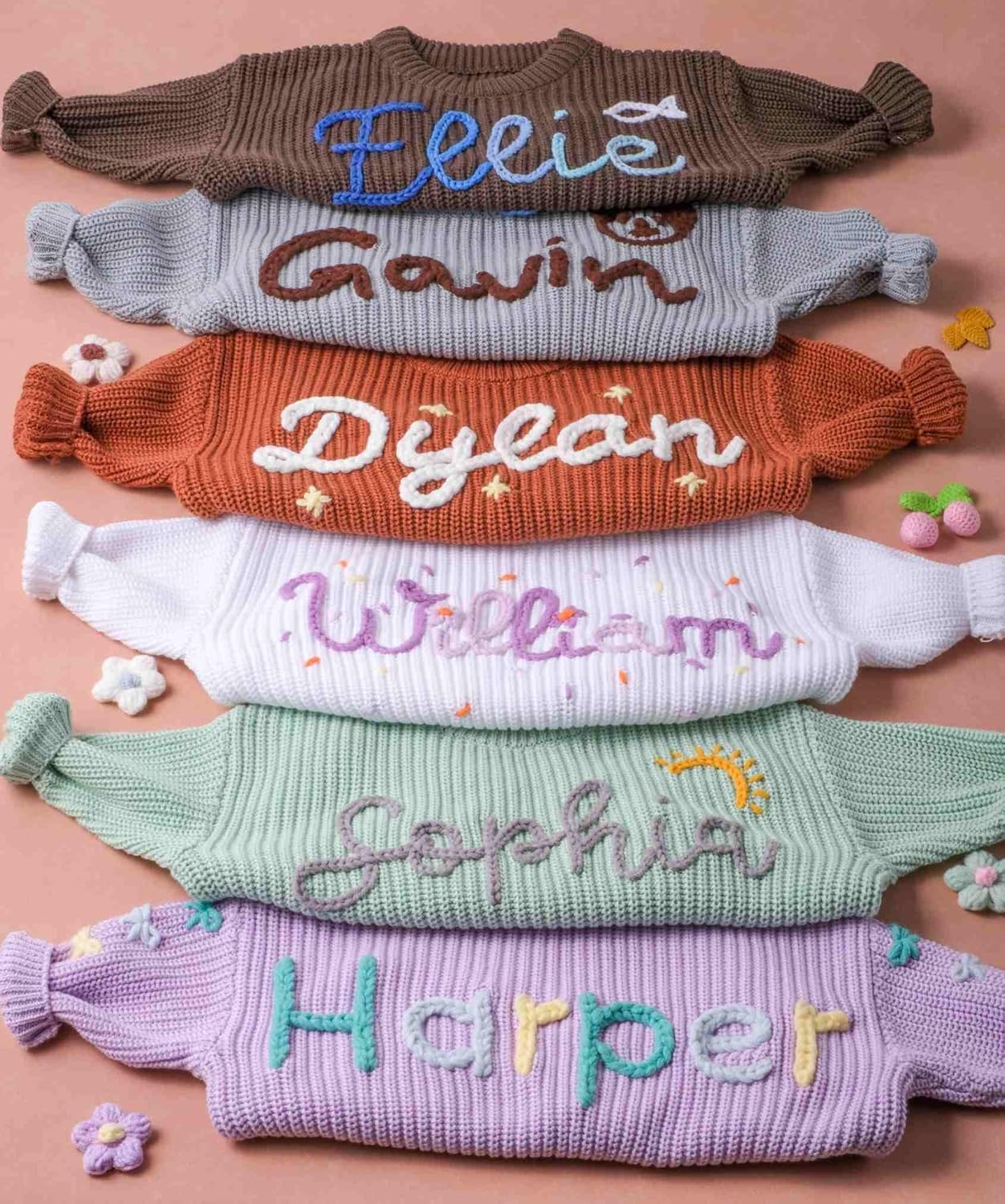 Personalized Baby Knit Sweater with Hand-Embroidered Name and Monogram