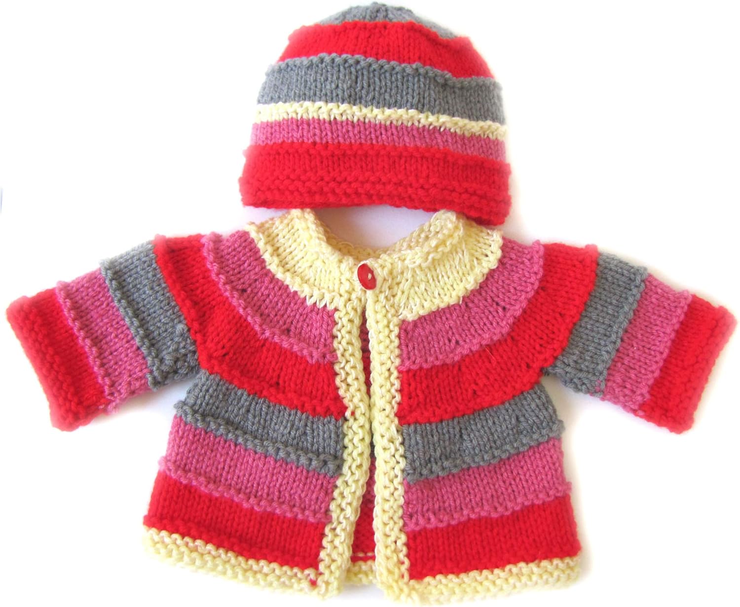 Red Sunset Striped Unisex Baby Cardigan Cap 6 Months