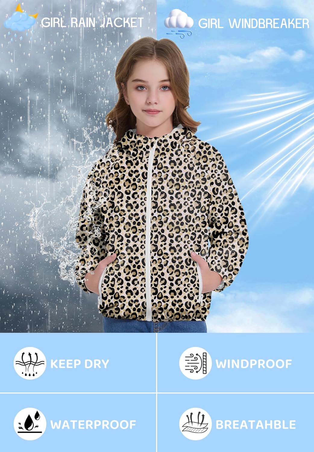 Zando Girls Rain jacket waterproof