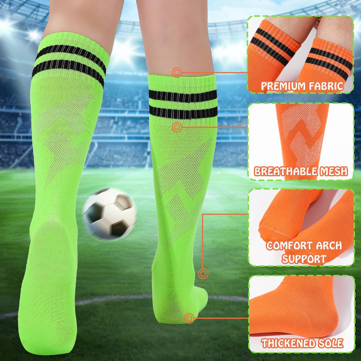 10 Pairs Knee High Soccer Socks for Kids