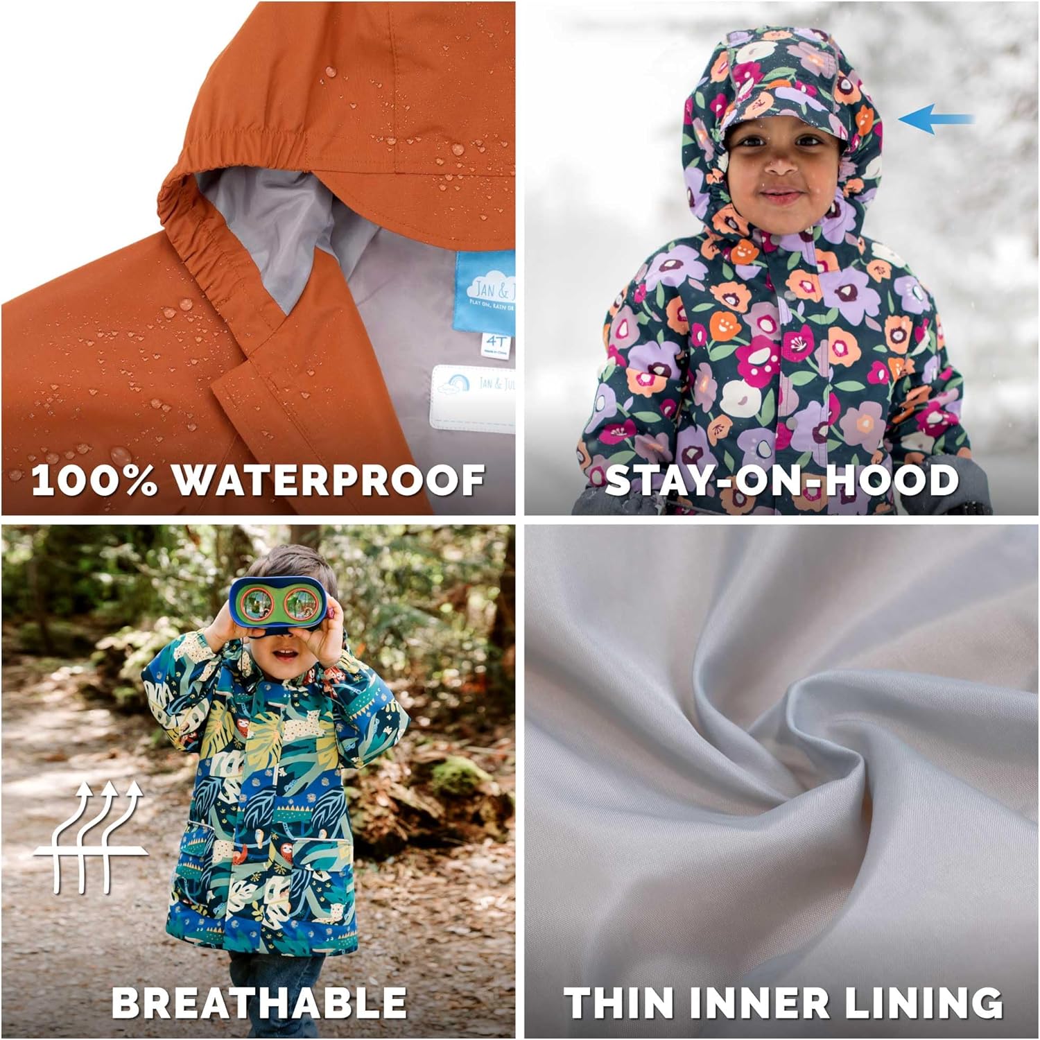 JAN JUL waterproof rain jacket for kids 1000mm rated