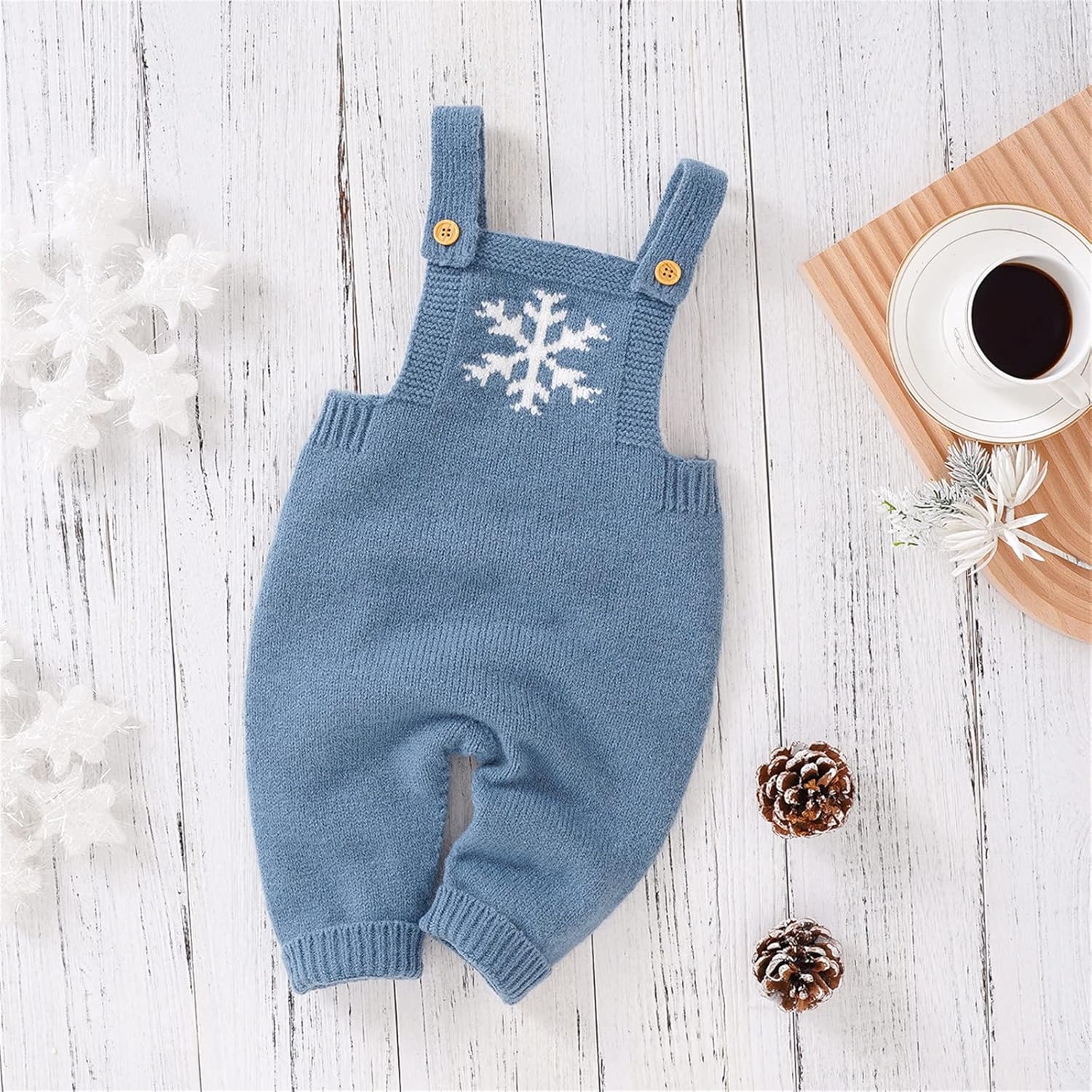 Premium Knit Romper Overalls for Newborns ChristmasSnowflake Themed