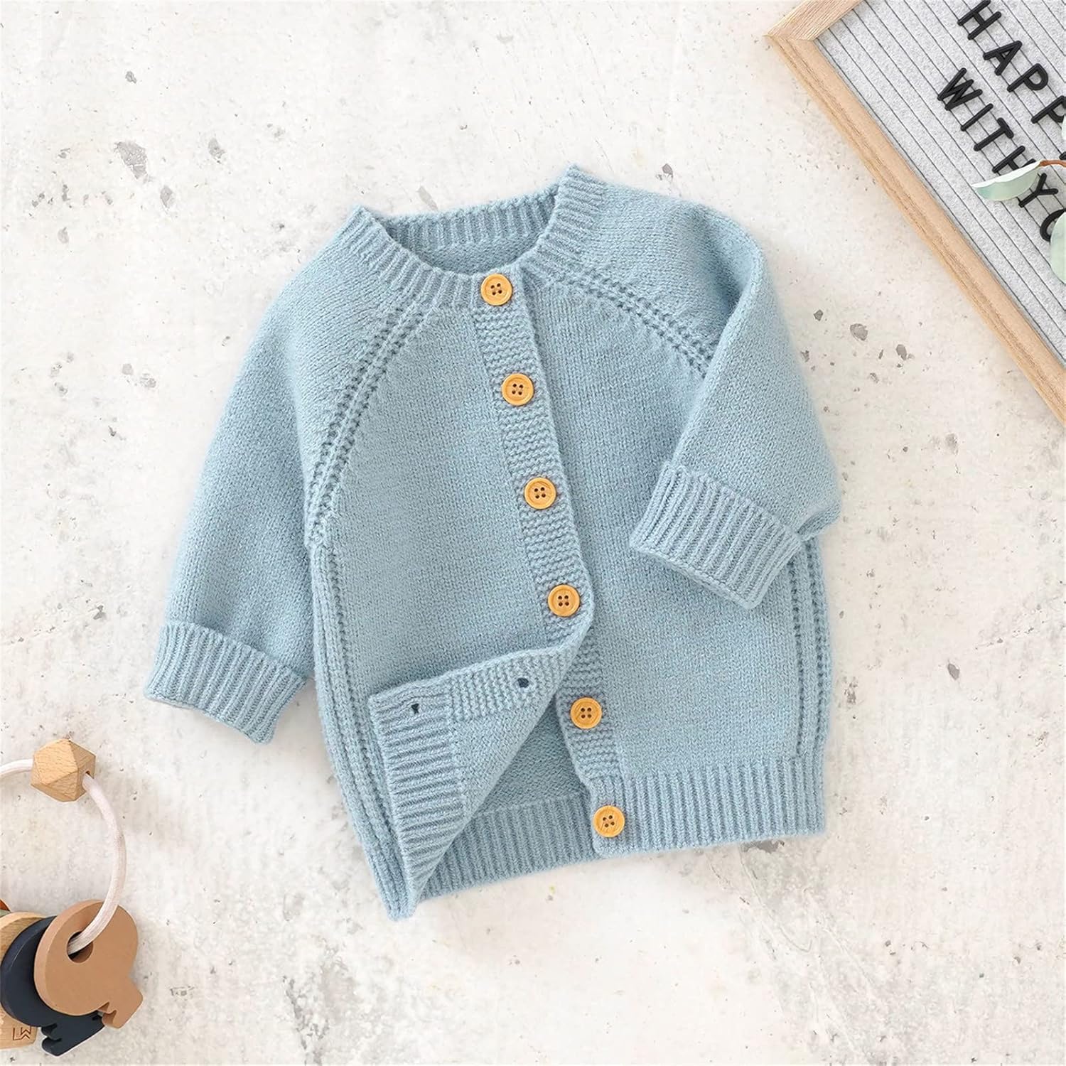 Sky Blue Knit Cardigan Sweater