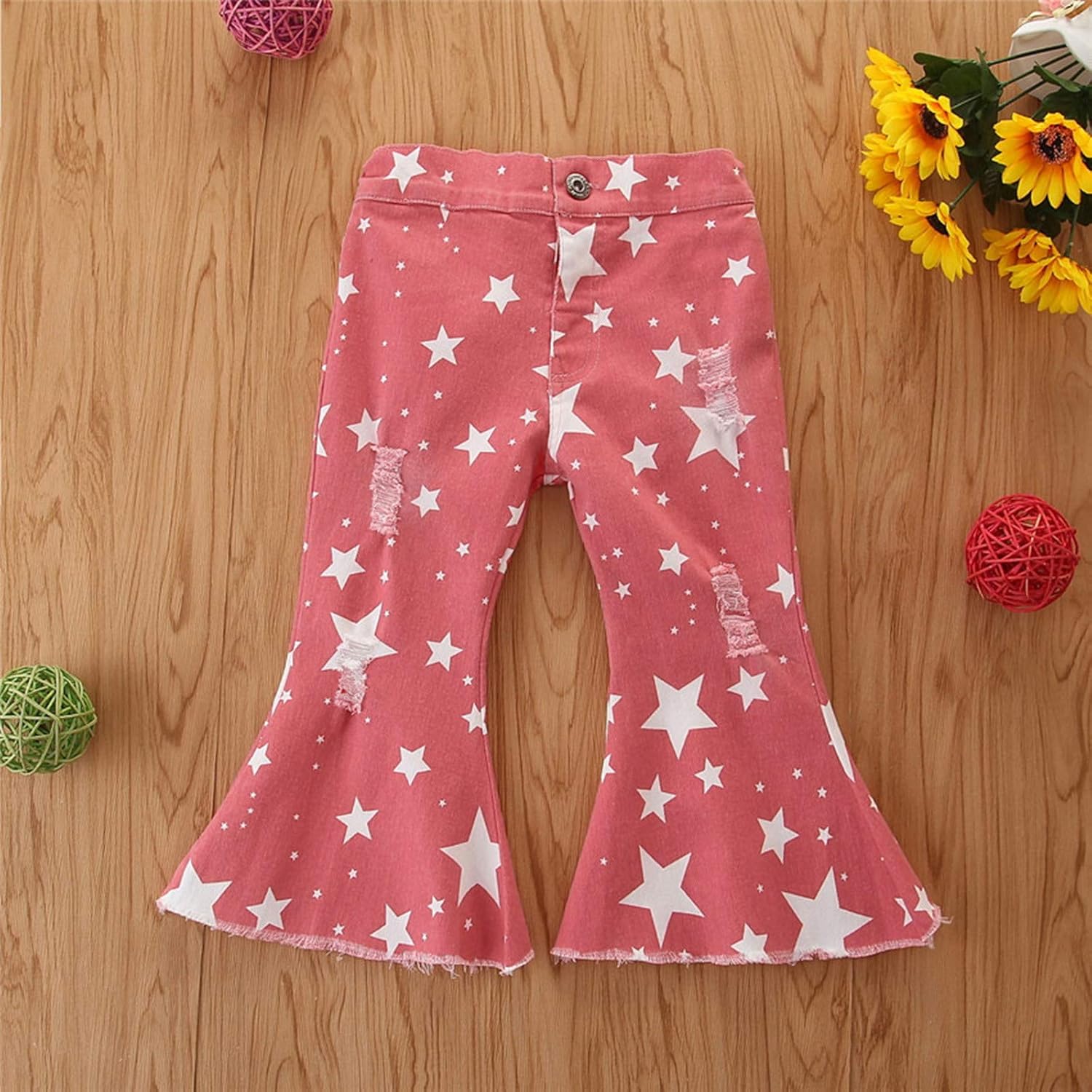 FIN86 Toddler Star Printing Bell Bottoms Jeans Womens