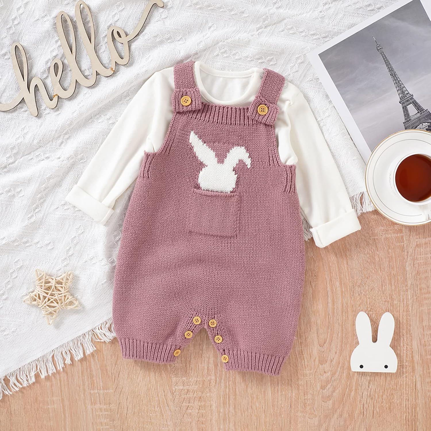 BABWWNIX Baby Girl Boy Easter Bunny Romper Knit Sleeveless Bodysuit