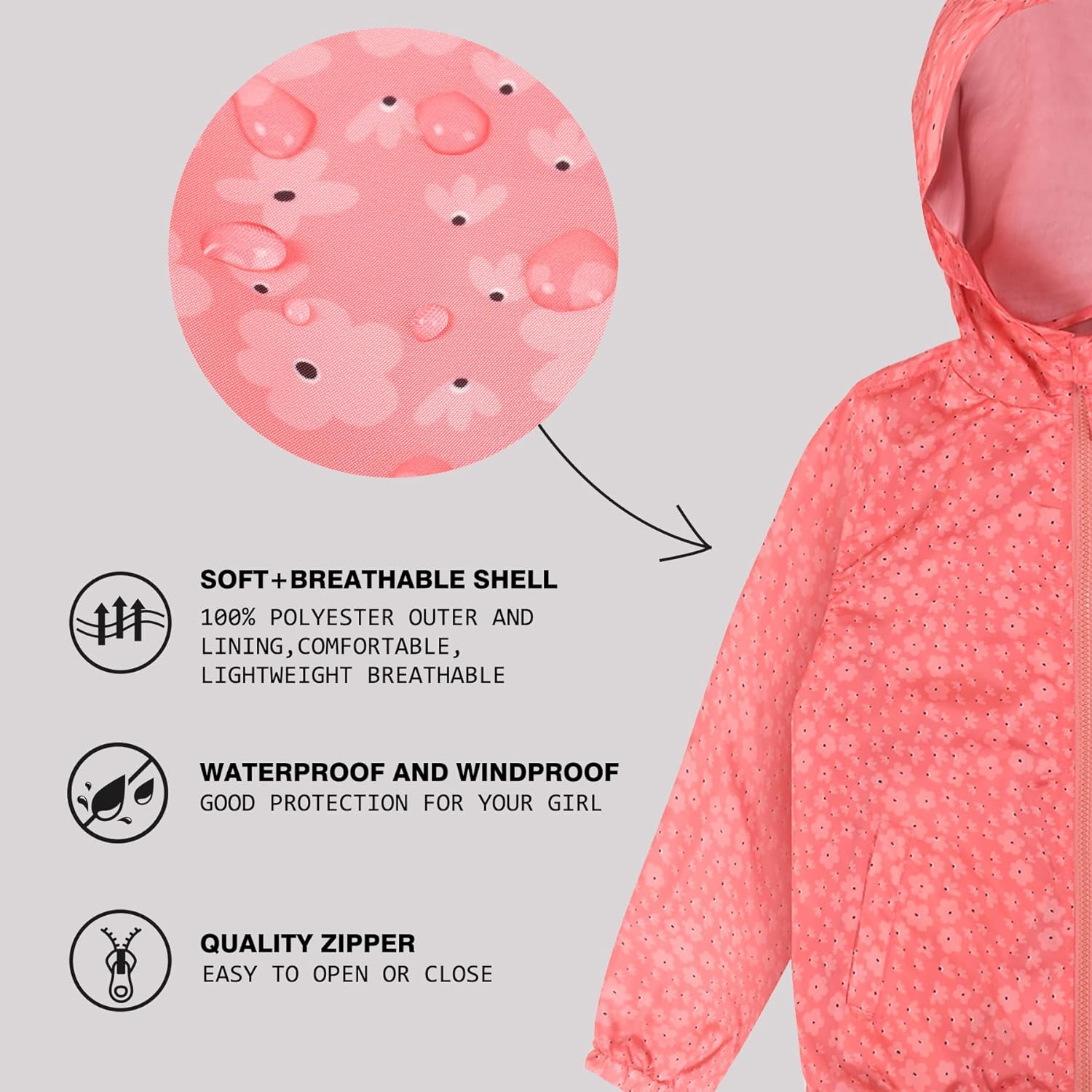 Adorable Kids Rain Jackets Snug Waterproof for Boys Girls