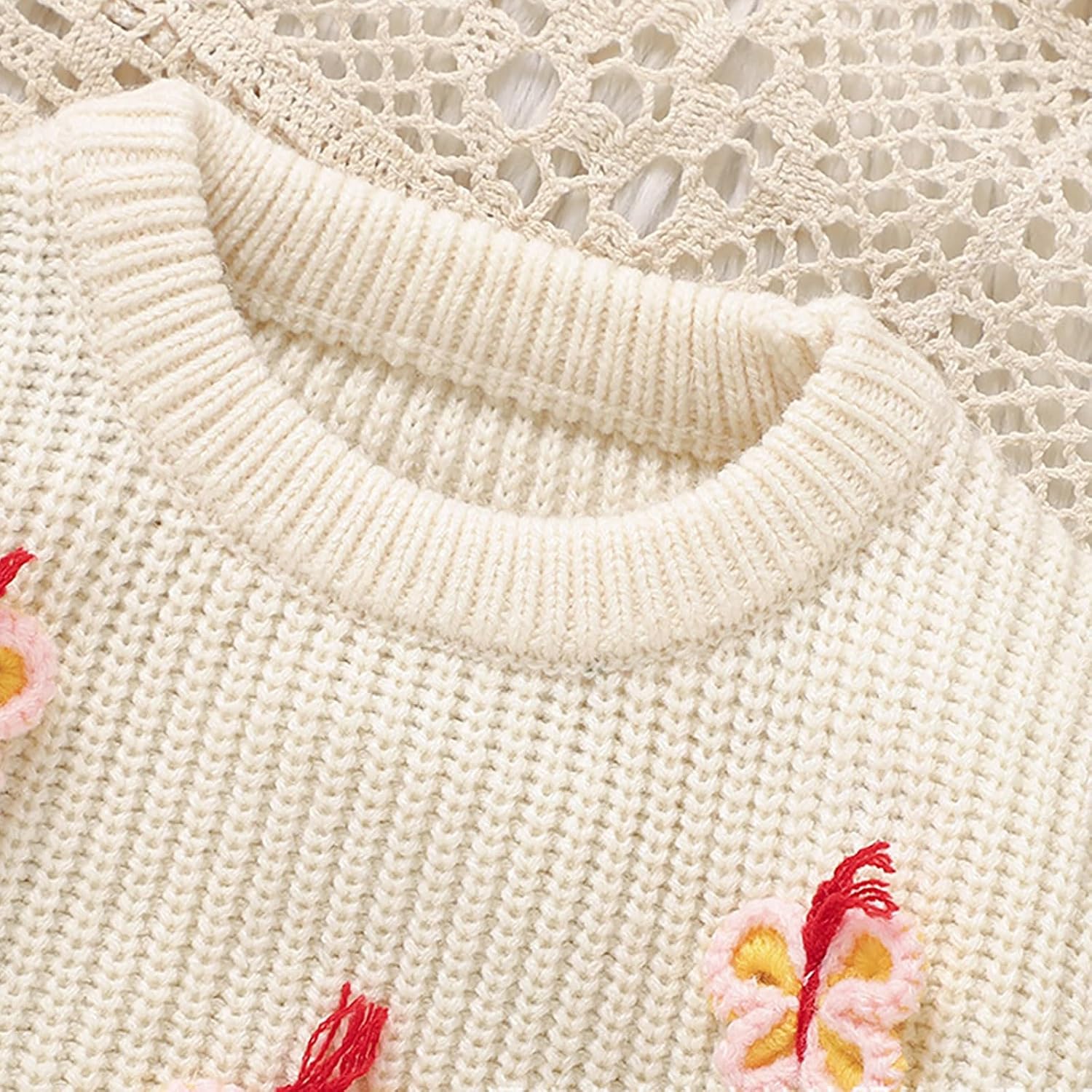 Baby Girl Cotton Sweater Butterfly Embroidery Crewneck Cardigan