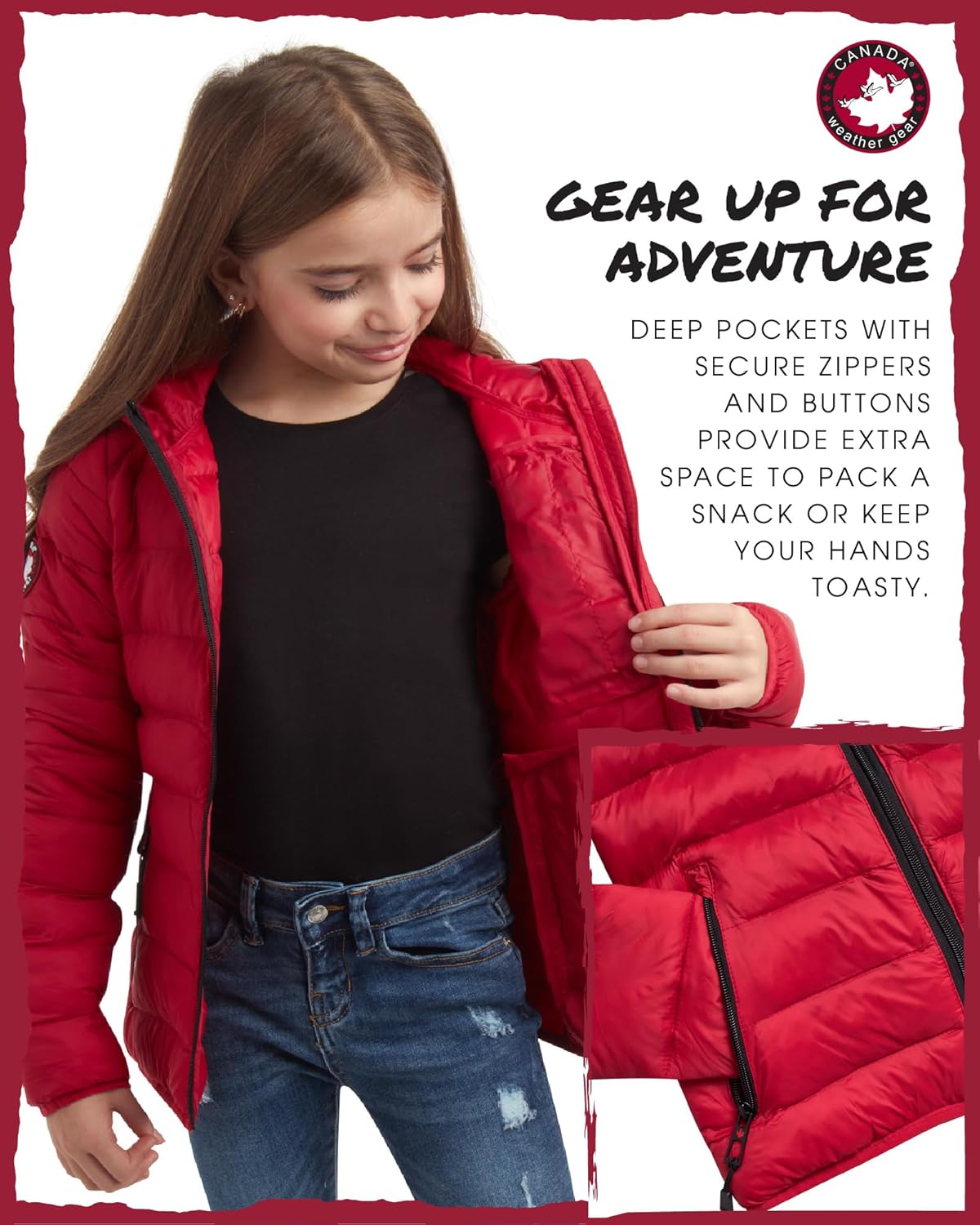 Perfect for Winter Lightweight Packable Water-Resistant Puffer Jacket for Girls