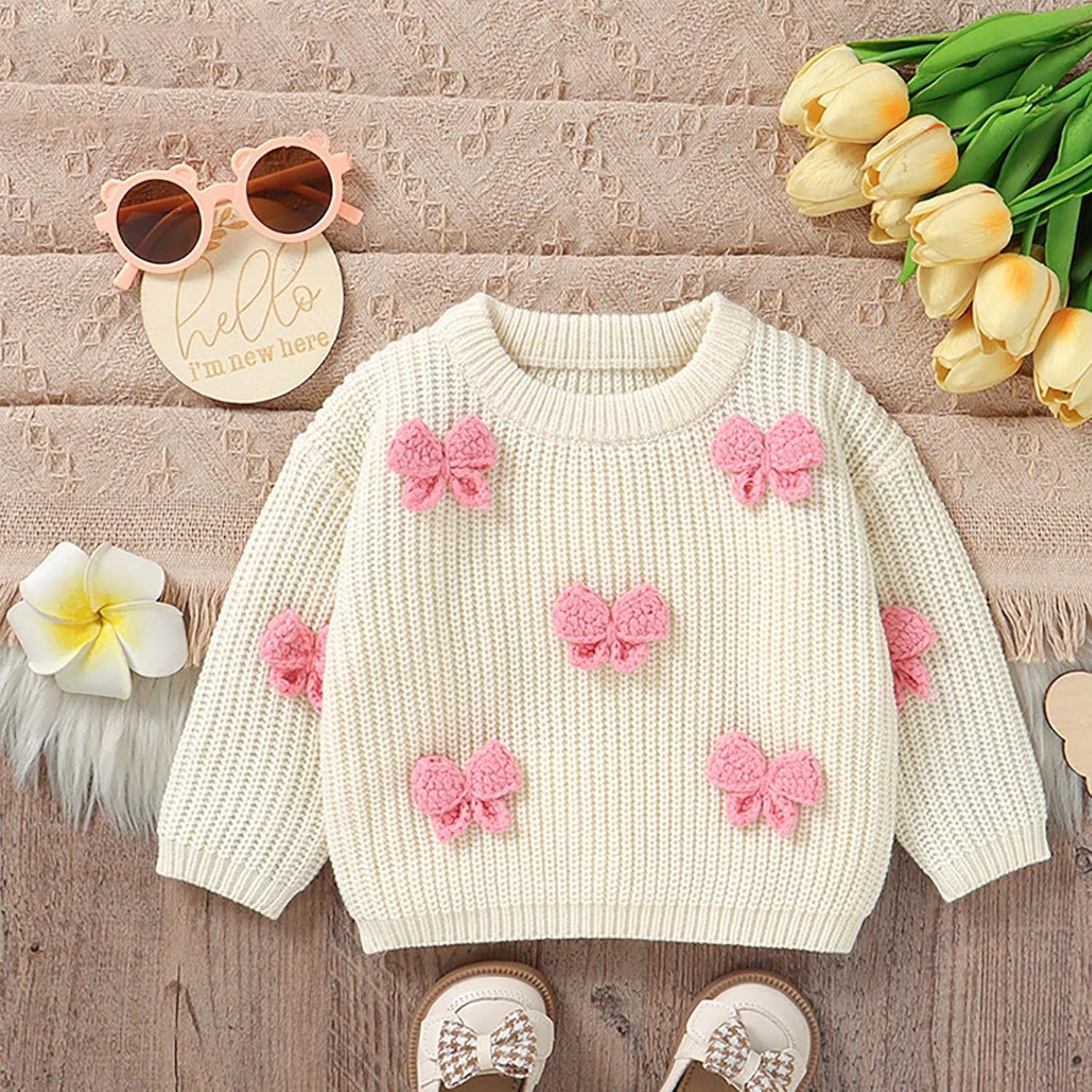 ToddlBy Baby Girls Soft Knit Sweater Pullover 6-9 Months Warm and Cozy