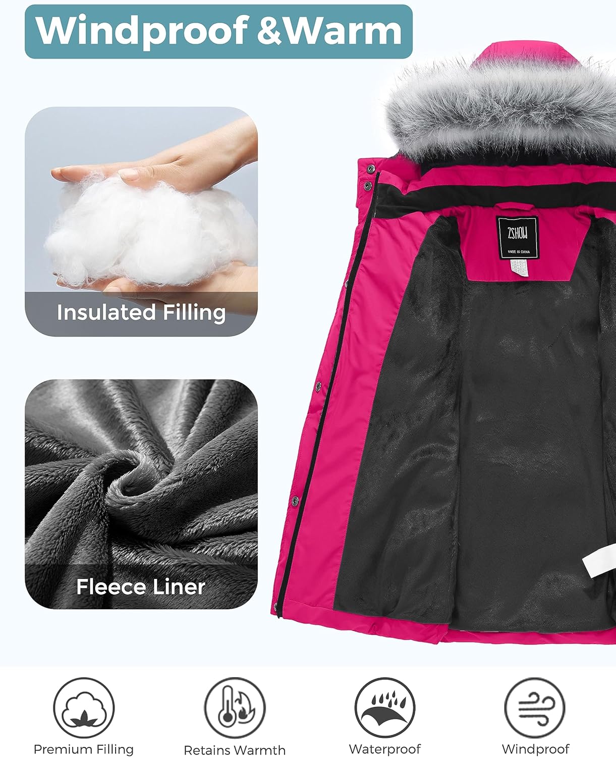 ZSHOW Girls Winter Coat Long Hooded Parka