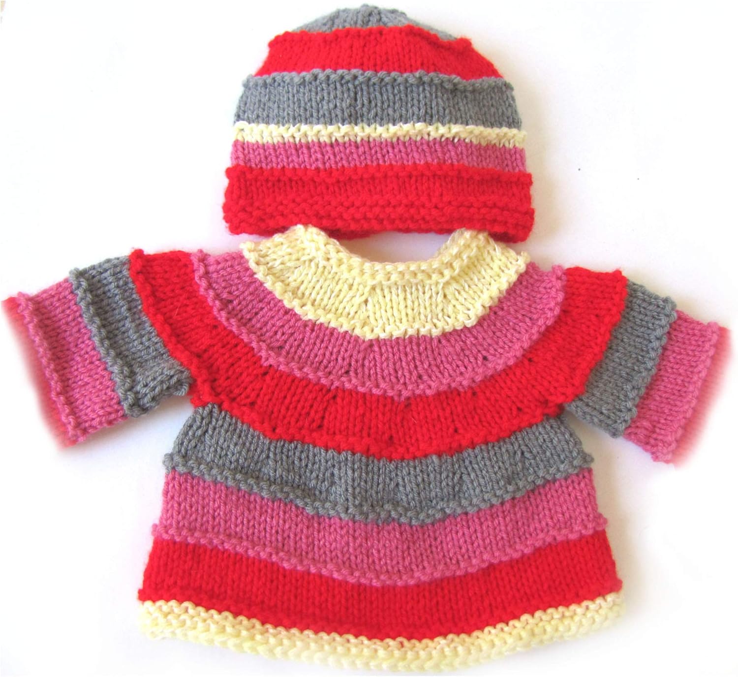 Red Sunset Striped Unisex Baby Cardigan Cap 6 Months