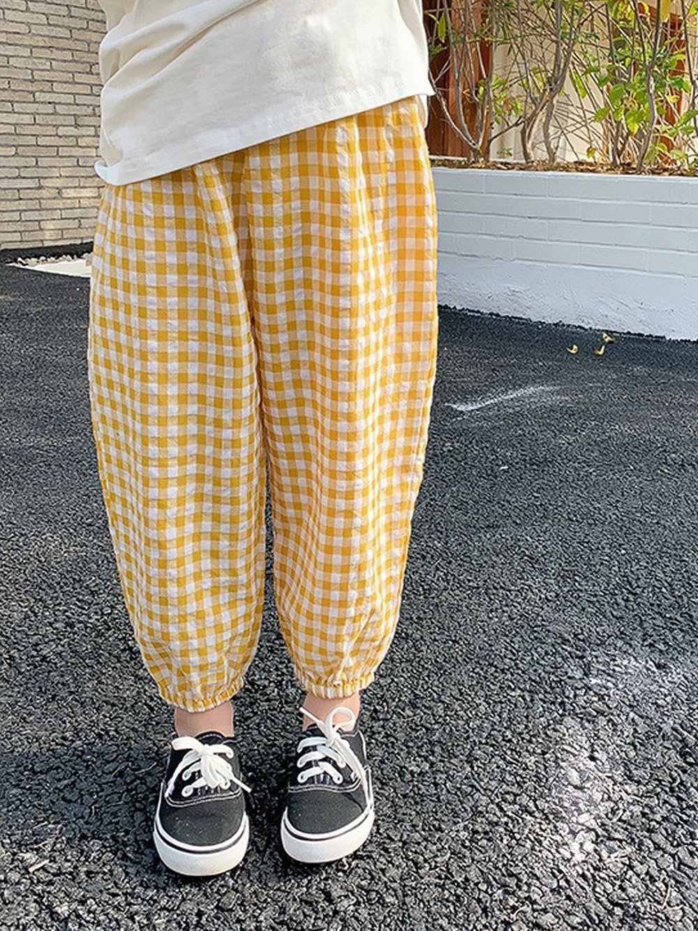 Biniduckling Toddler Pull-Up Looser Gingham Girls Pants 2-9