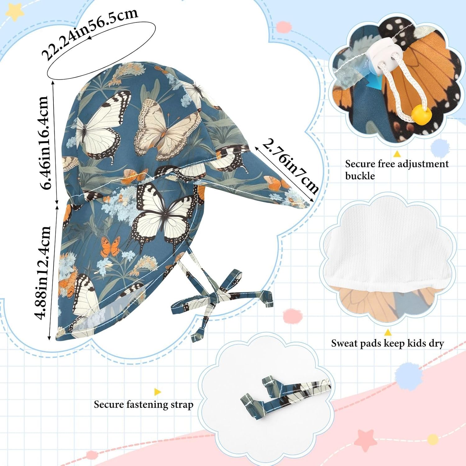 Emelivor Adjustable Baby Sun Hat with UV Protection for Toddlers Kids