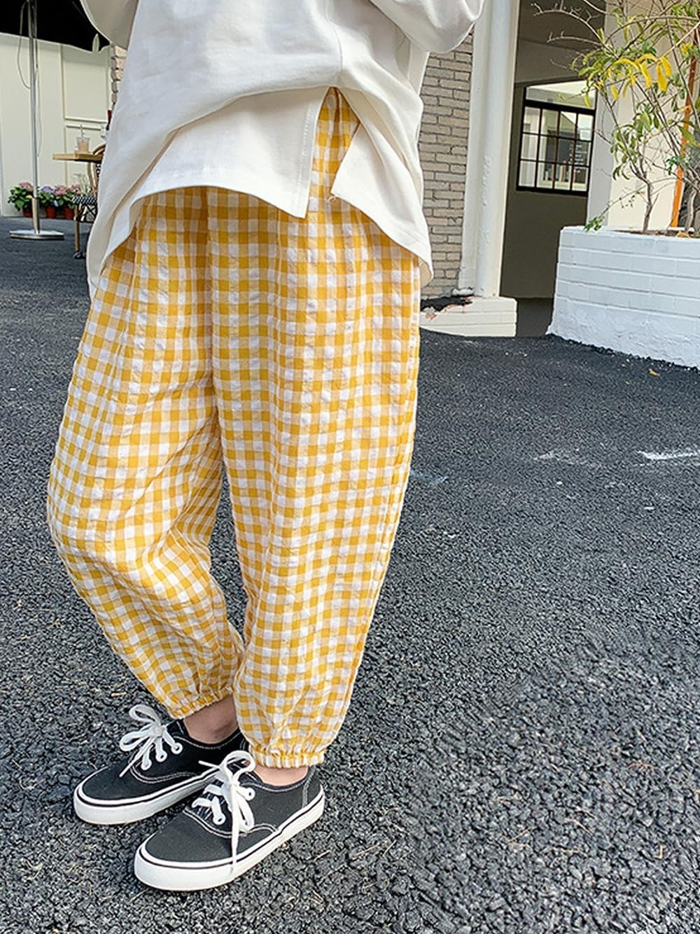 Biniduckling Toddler Pull-Up Looser Gingham Girls Pants 2-9