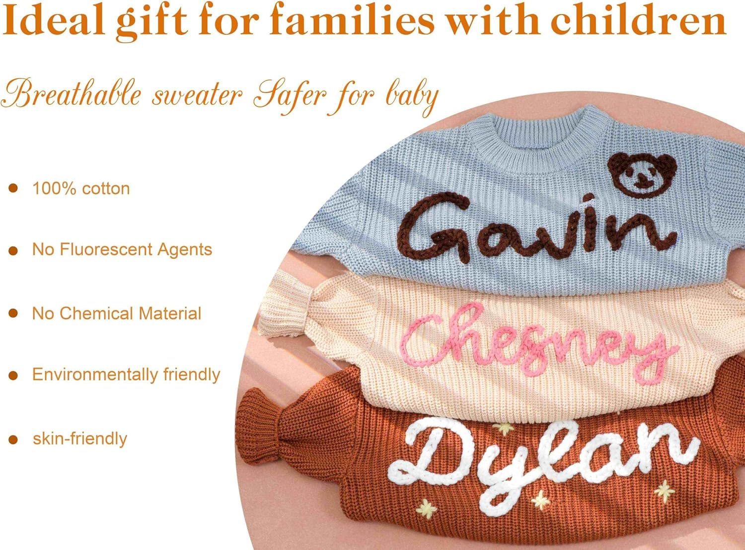 Personalized Baby Knit Sweater with Hand-Embroidered Name and Monogram