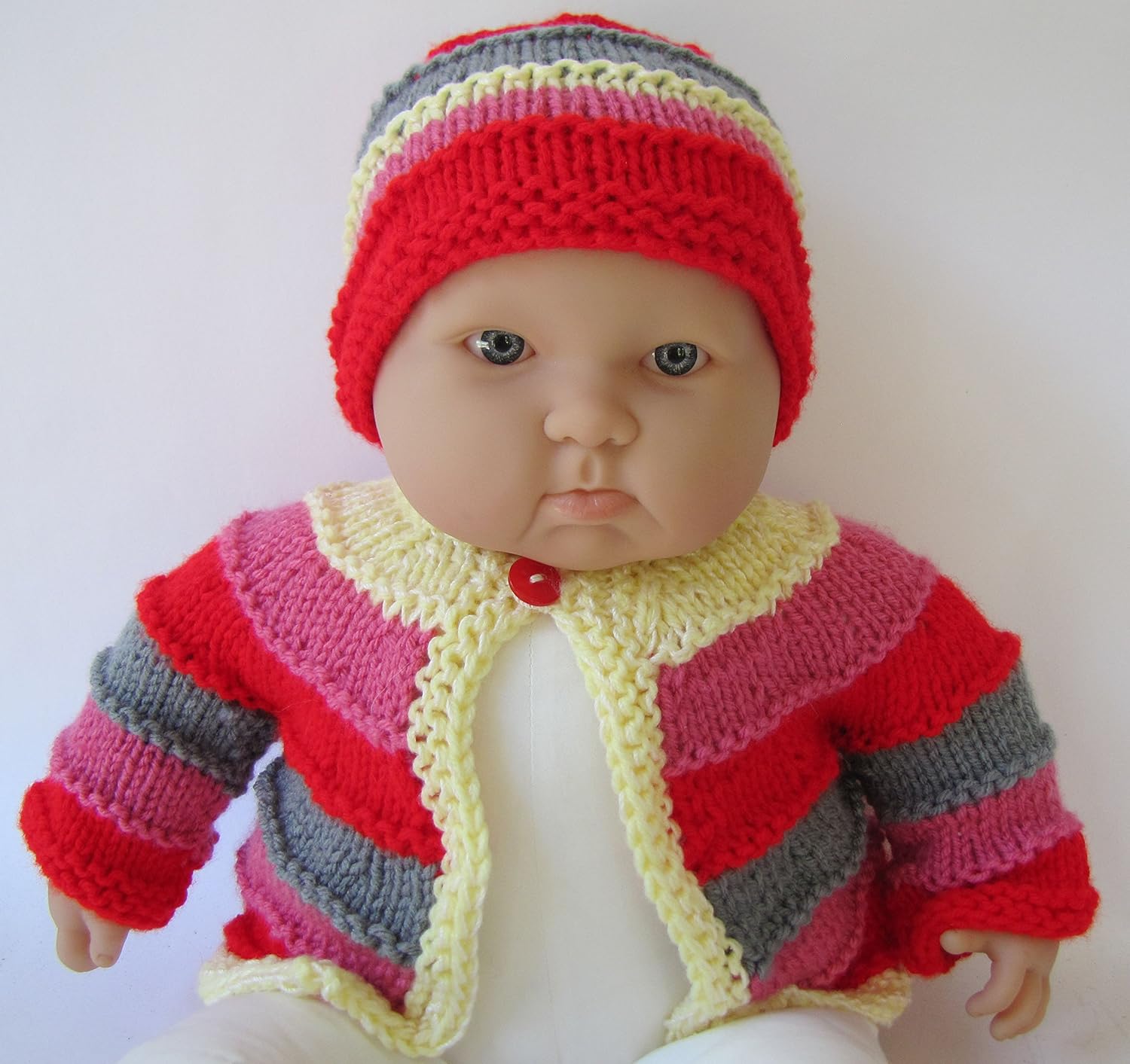 Red Sunset Striped Unisex Baby Cardigan Cap 6 Months